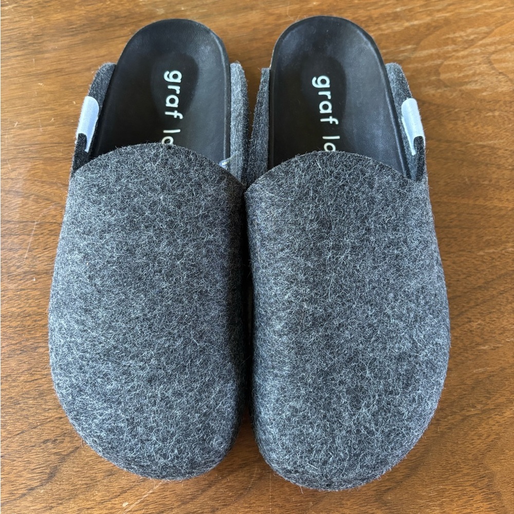 Graf Lantz charcoal merino wool clog size 39